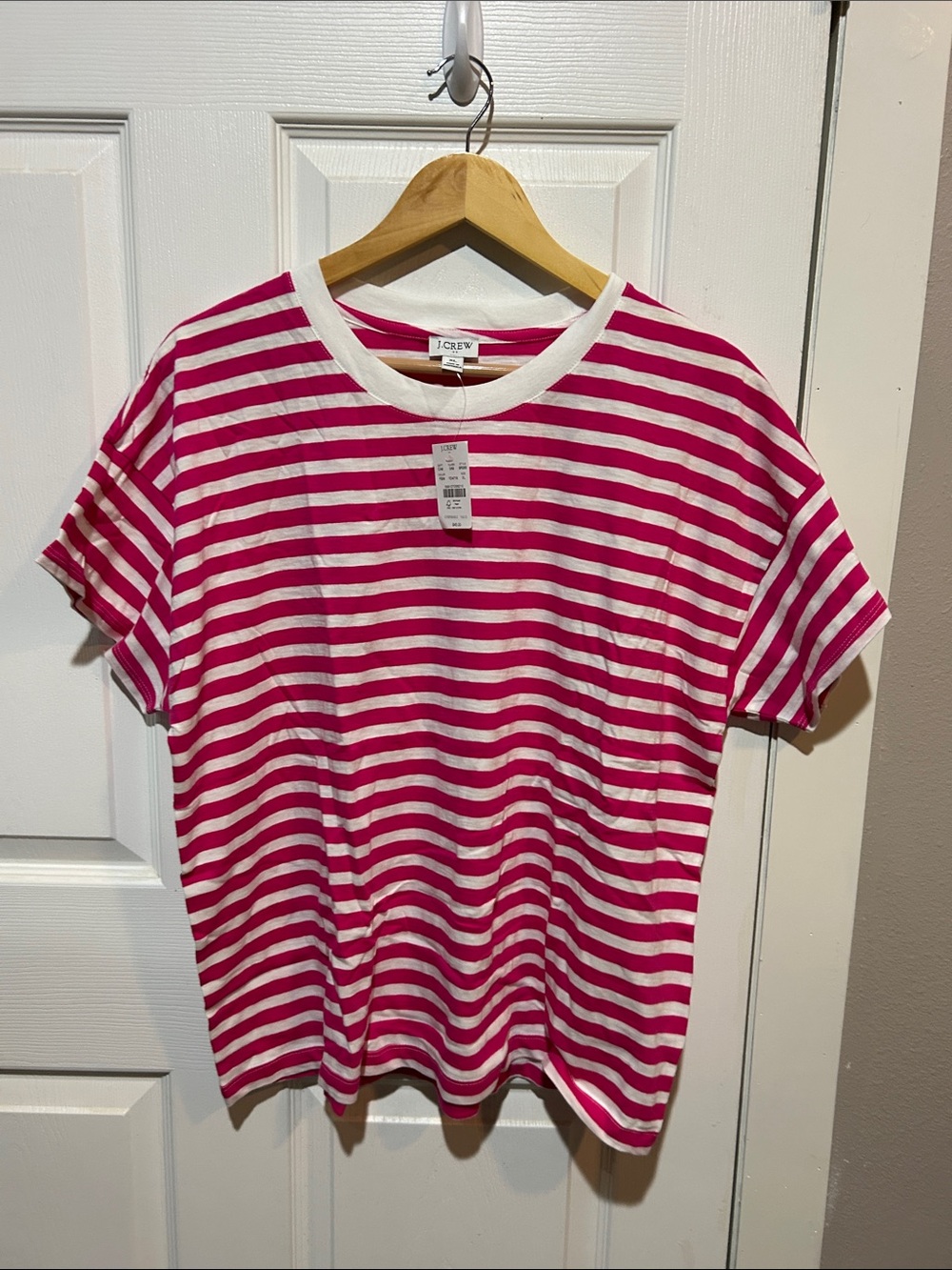 J. Crew Hot Pink and White Striped Short Sleeve Tee